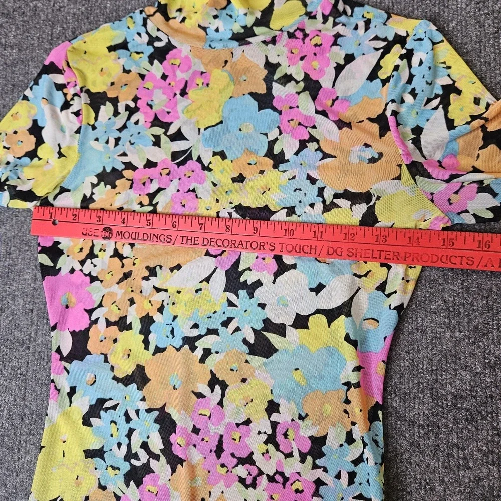 AFRM Mesh Longsleeve Top Stretch Sheer‎ Size Small Floral Y2k Style